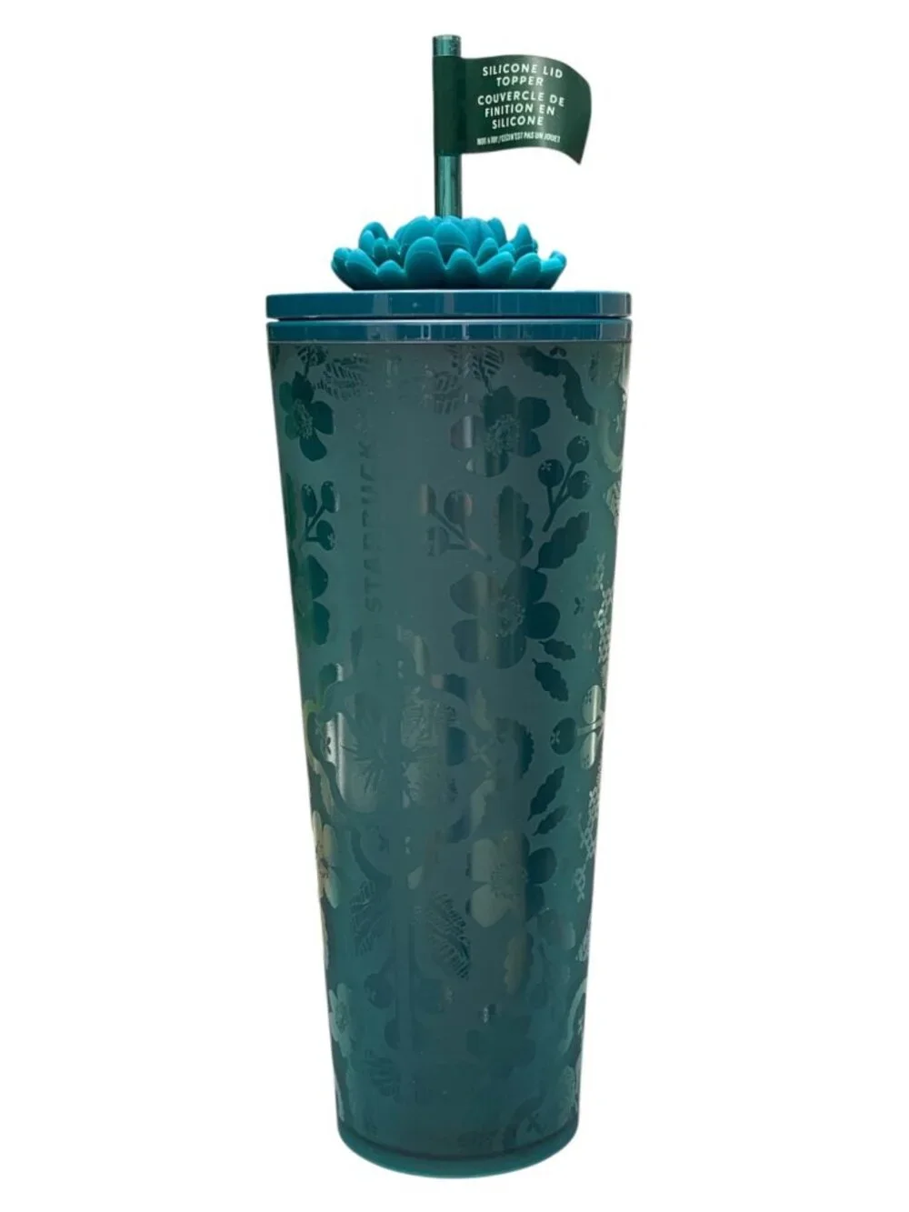 Starbucks Teal Floral Cold Cup Tumbler Silicone Blooming Flower Straw Charm NEW